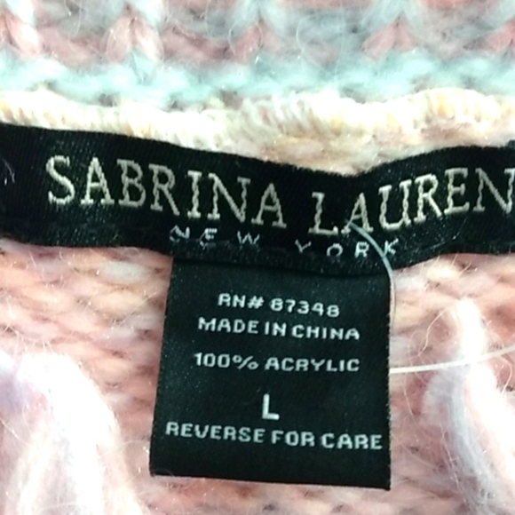 SABRINA LAUREN NEW YORK FRAYED EDGE V-NECK SWEATER SIZE LARGE NWT - Picture 5 of 9